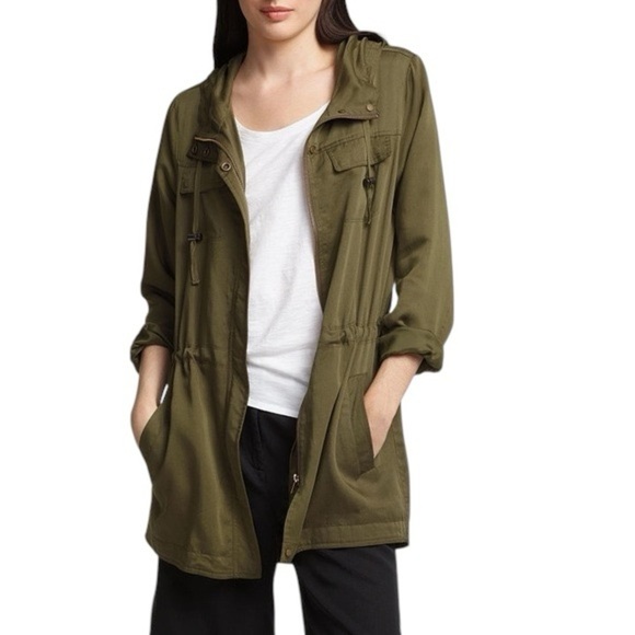 EILEEN FISHER Polished Tencel Hooded Anorak Utility Jacket - Picture 1 of 12